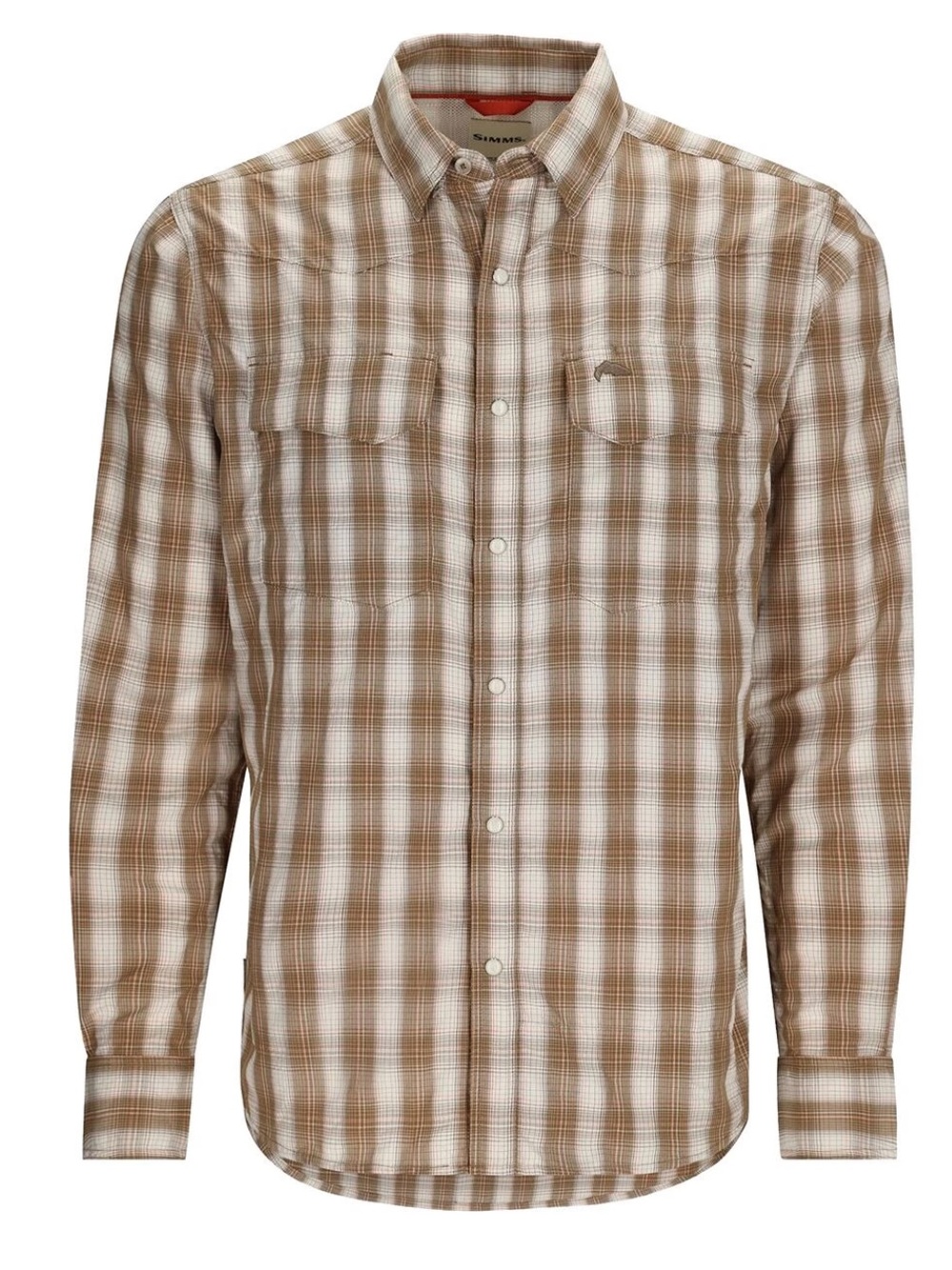 NEW Simms Big Sky LS Button Down with Sun Valley Logo in Driftwood Plaid - Large